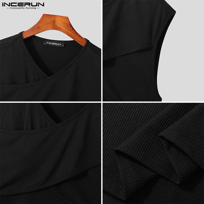 Áo ba lỗ INCERUN cổ tròn dáng rộng màu trơn thời trang dành cho nam