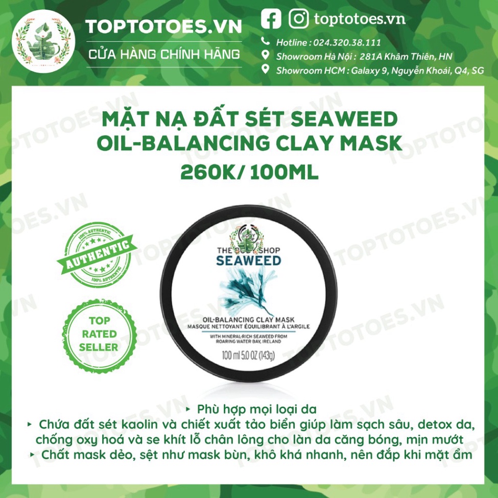 HOT CĂNG Bộ sản phẩm Seaweed The Body Shop sữa rửa mặt, toner, kem dưỡng, mặt nạ, tẩy da chết HOT CĂNG