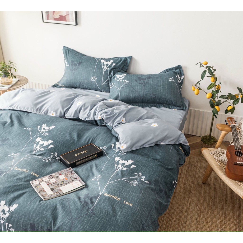 Bộ chăn ga gối Cotton poly M2T bedding Hoa cỏ may, vỏ chăn mền, drap giường và 2 vỏ gối | BigBuy360 - bigbuy360.vn