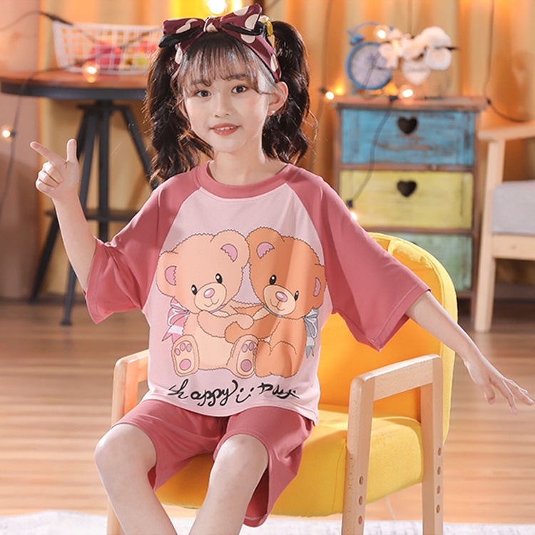 Bộ Đồ Ngủ Tay Ngắn Chất Cotton In Họa Tiết Dễ Thương Thời Trang Cho Bé Trai / Gái