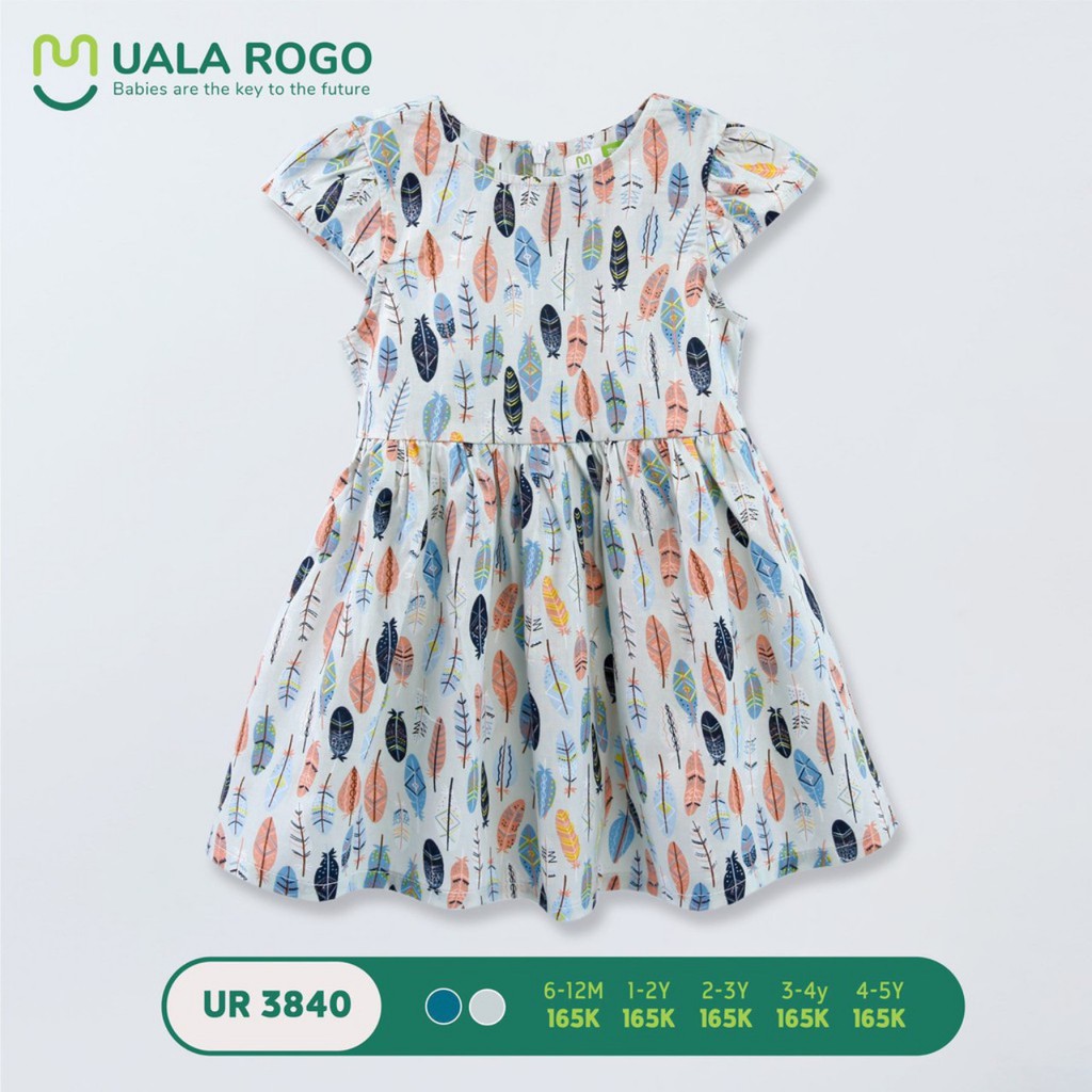 Váy Uala Rogo dúm eo vải thô HQ họa tiết lá cây cho bé gái (6m-5y) UR3840
