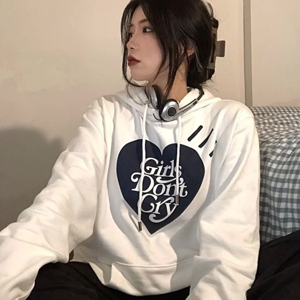 ZHELIHANGFEI Áo Hoodies Tay Dài Hoạ Tiết Trái Tim Phong Cách Preppy