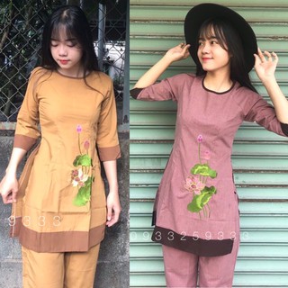 Đồ lam đi chùa # ctân kate thêu sen # đồ bộ nữ # quần áo nữ