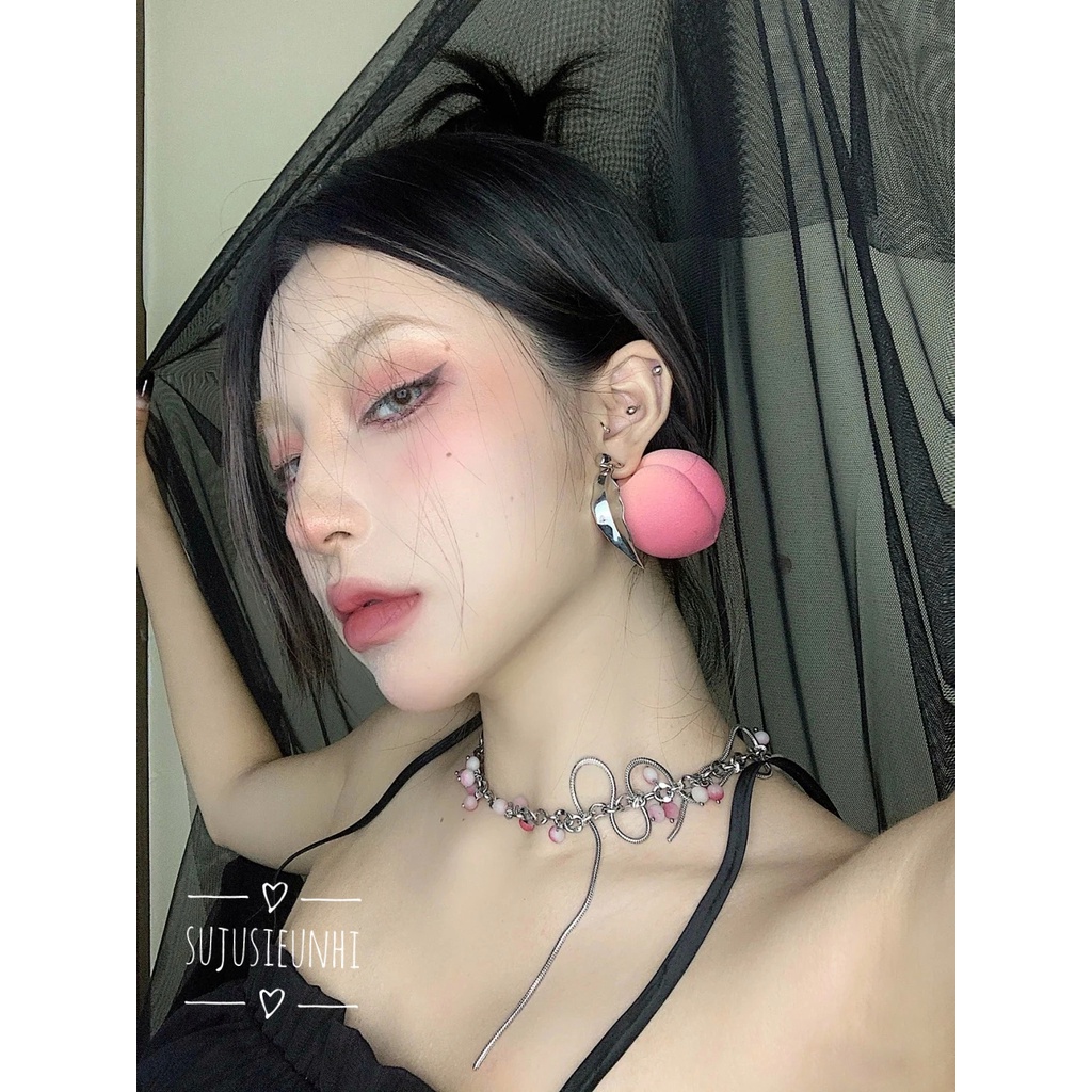 Vòng cổ chùm nho chuỗi ngọc phối xích dạng xoắn uốn lượn cá tính