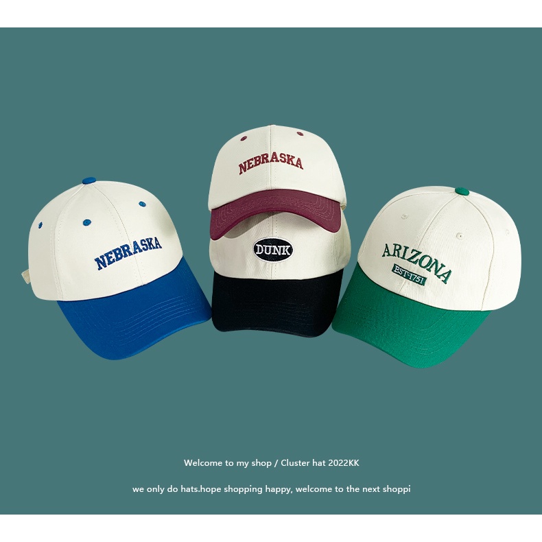 Nón Lưỡi Trai Mềm Thêu Chữ Màu Sắc Tương Phản Phong Cách Retro Hàn Quốc