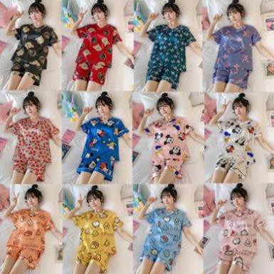 Đồ ngủ Pijama, bộ ngủ mặc nhà lụa satin cao cấp cố trái tim ngắn tay quần đùi hello kitty hình trái cây nhiều màu sắc  ཾ