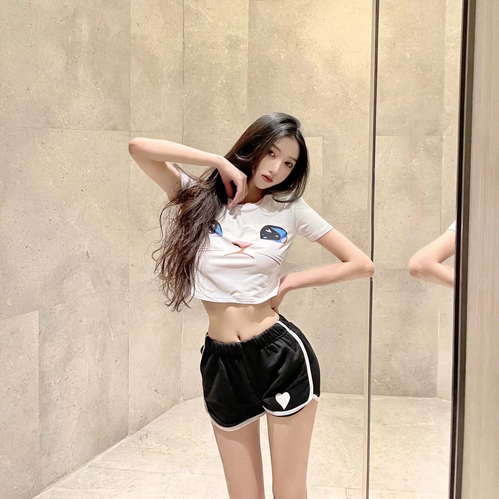 Quần đùi short nữ Viền Tim cạp chun freesize đen trắng ghi xanh phom ôm tôn vòng 3 tập gym yoga mặc nhà hè thun C820