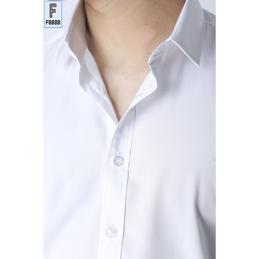 Áo sơ mi trắng nam dài tay công sở hàn quốc F8888 Cổ Cứng Màu Trắng