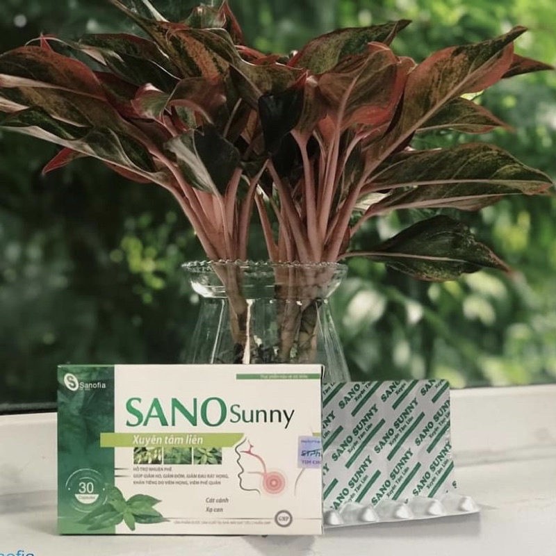 Sano Sunny - Với thành phần Xuyên Tâm Liên kết hợp cùng Acetylcystein, giảm ho, giảm đau rát họng, khản tiếng do kéo dài