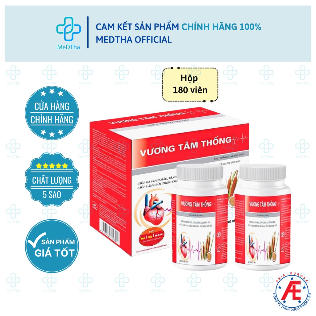 Vương Tâm Thống - Hỗ trợ điều trị Bệnh Mạch Vành, Đau Thắt Ngực, Xơ Vữa Động Mạch (Hộp 90, 180 viên) [Chính hãng]