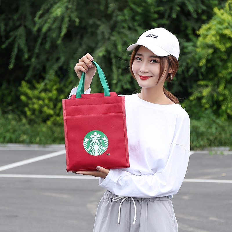Túi Đựng Cơm Trưa Họa Tiết Starbucks Từ Vải Canvas Phối Màu Xinh Xắn