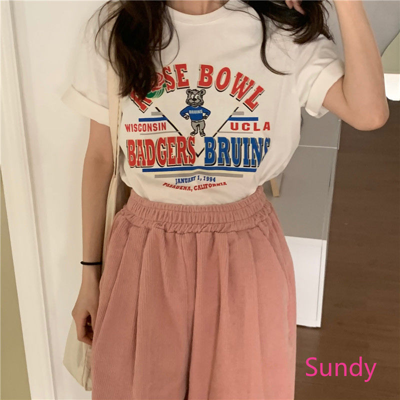 Set Áo Thun Ngắn Tay Cổ Tròn + quần ống rộng Thời Trang Nữ