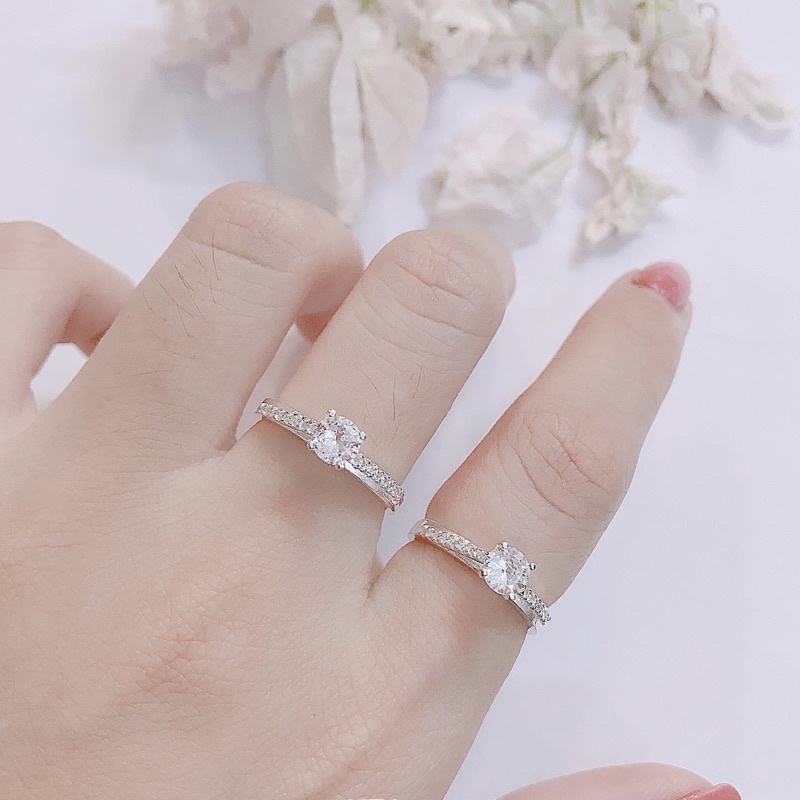 Nhẫn nữ Bạc ta đính đá sáng bóng , dày dặn - Vàng Bạc Khải Khải
