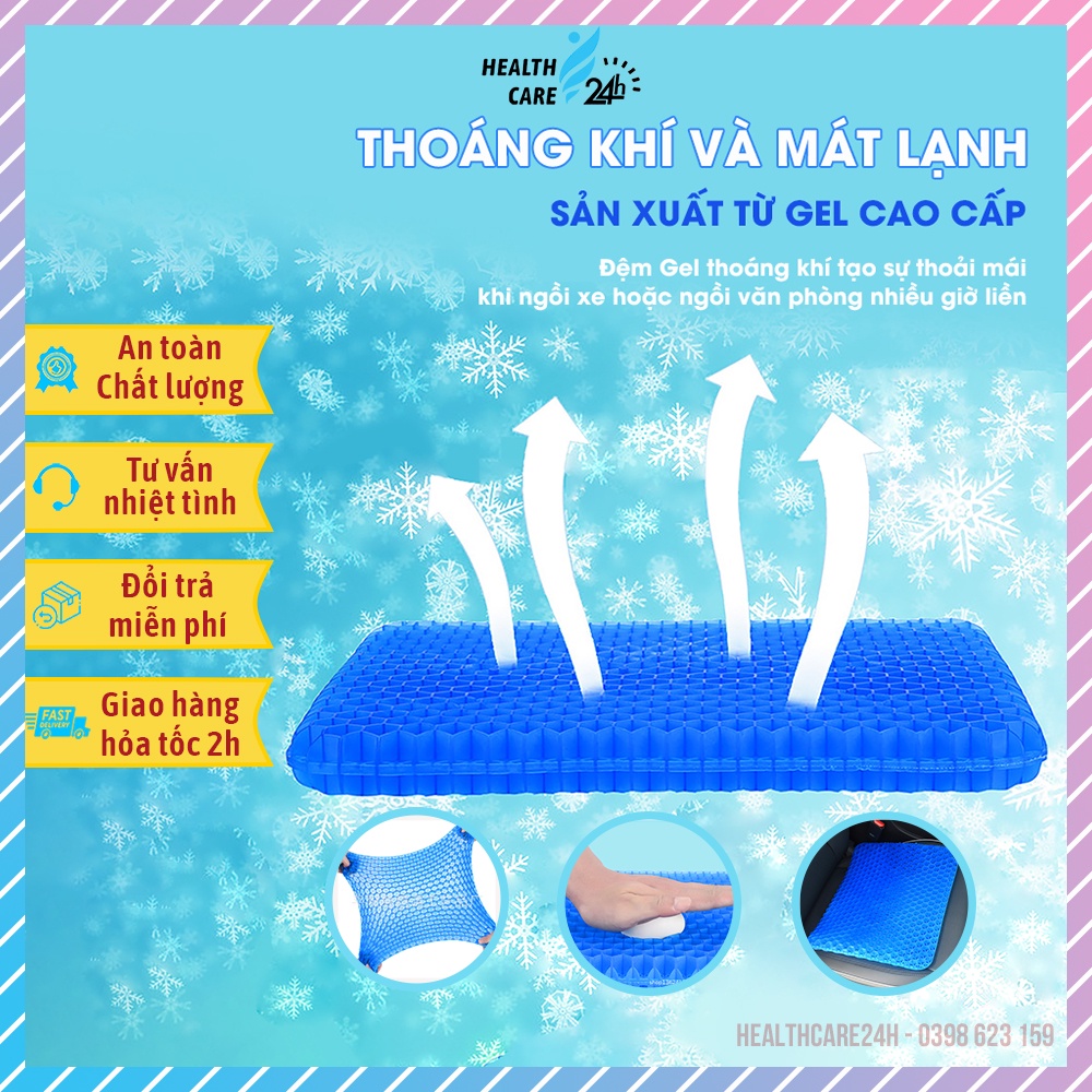 Đệm lót ghế gel 3D cao cấp thế hệ mới, nệm ngồi ô tô, ghế văn phòng dạng tổ ong thoáng khí, chất gel mát lạnh M18
