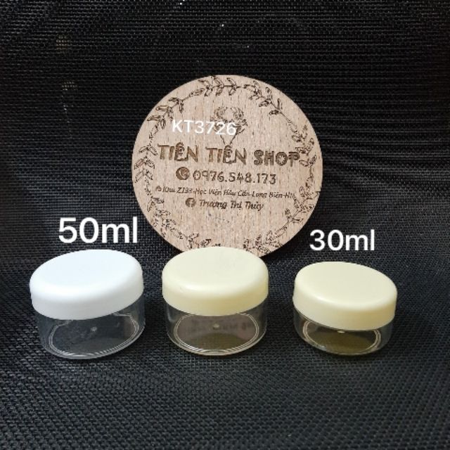 Hũ nhựa trong nắp vàng, trắng 30ml, 50ml