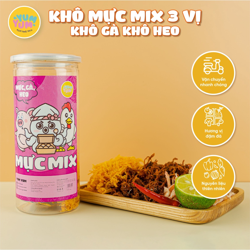 Khô mực mix 3 vị khô gà khô heo 300g YumYum đồ ăn vặt Hà Nội vừa ngon vừa rẻ