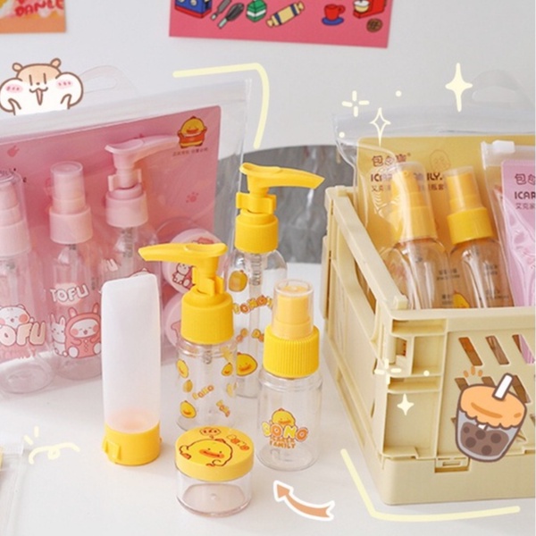 Bộ Chai Lọ Chiết Mỹ Phẩm Đi Du Lịch Công Tác Hình Cute Dễ Thương Loại To - Set 5 Món