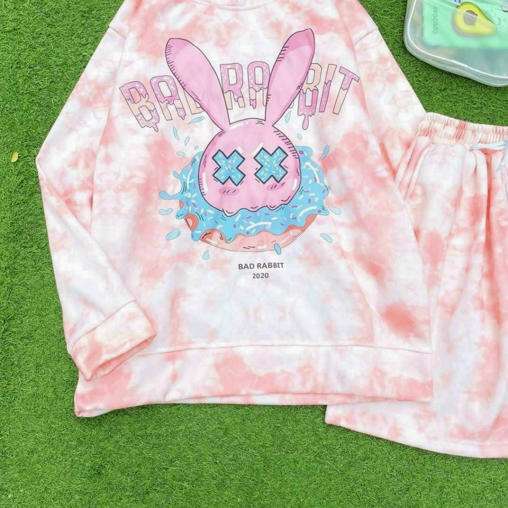 Sét Bộ Hoodies Nữ 2 Món Áo Có Nón Kết Hợp Quần Đùi Chất Nỉ Loang Màu In Pokemon Form Rộng Siêu Hót NEW UNISEX