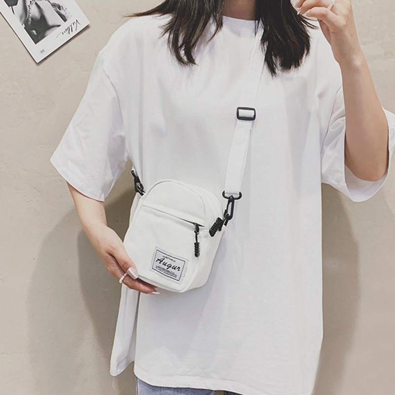 Túi Đeo Chéo Canvas Mini Màu Trơn Có Khóa Kéo Thời Trang Cho Nữ