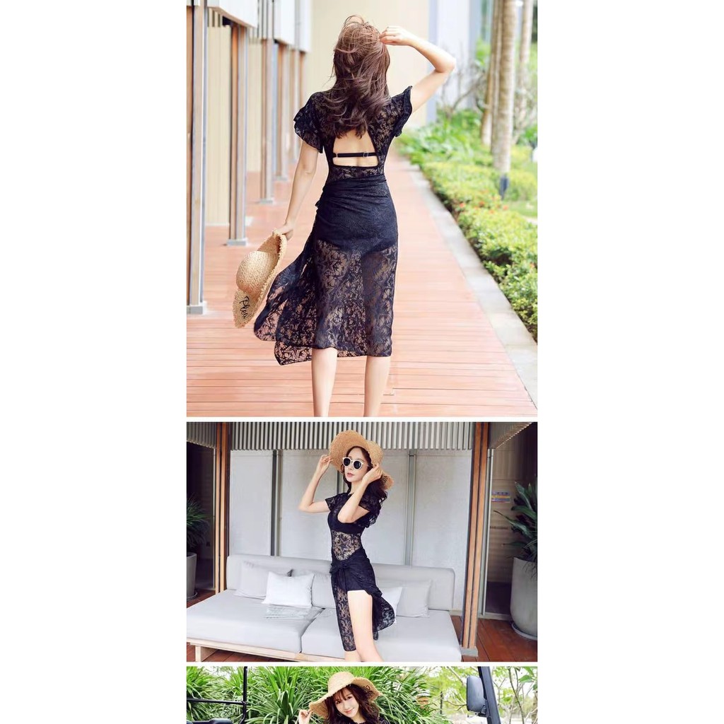 Set bikini ren kèm váy choàng