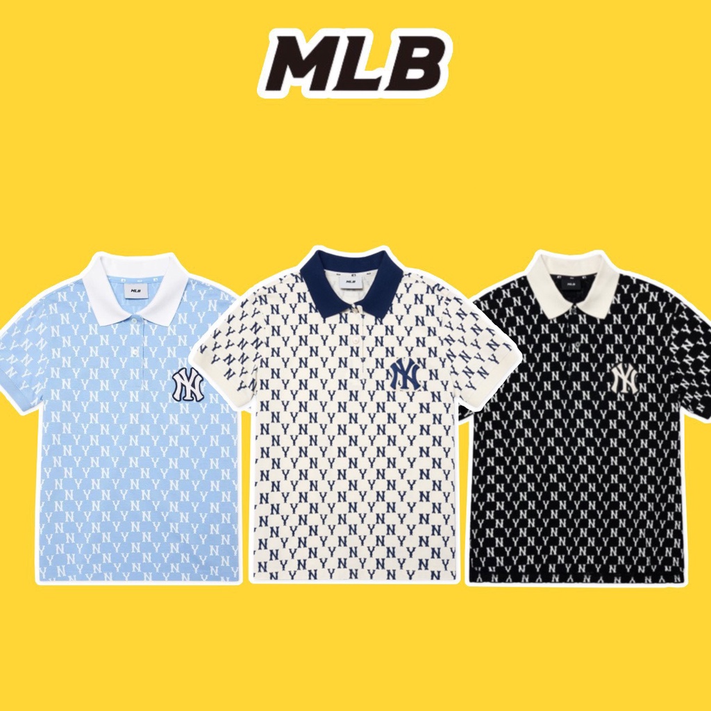 Áo Polo NY MLB unisex nam nữ in hình Monogram Mega-Logo cá tính