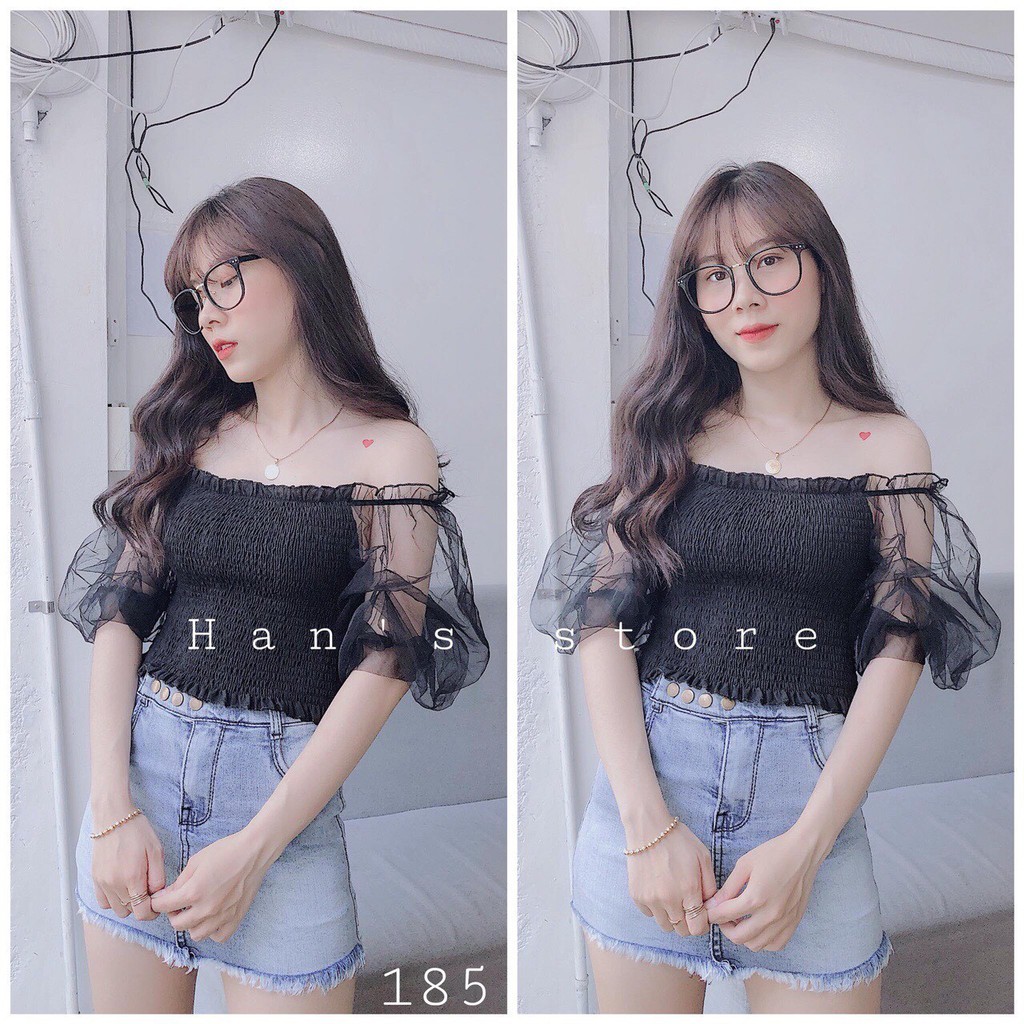 Áo Von Kiểu Trễ Vai Tay Phồng Phối Lưới Tiểu Thư TTS0388