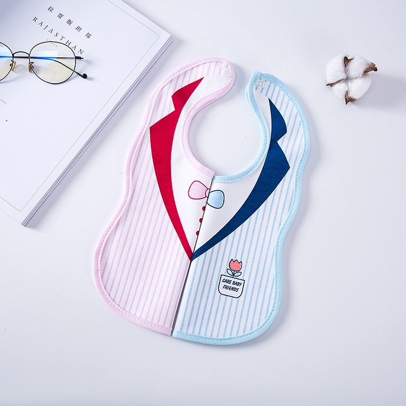 Yếm Ăn cotton Ba Lớp Dày Dặn Chống Nước Có Nút Nhấn Dành Cho Bé Sơ Sinh