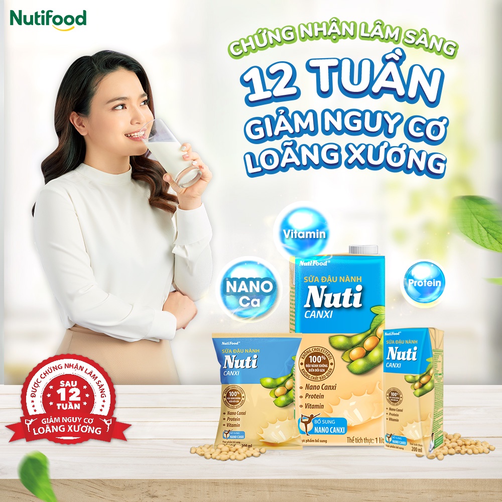 Thùng 36 bịch Sữa đậu nành Canxi Nutifood 200ml/bịch