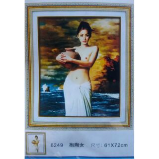 Tranh thêu chữ thập Cô gái ôm bình 6249