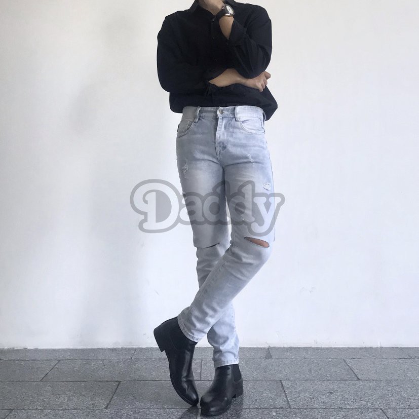 Quần Jean Nam Màu Xanh Nhạt ✔️Rách Gối ✔️Cao Cấp ✔️Jean Co Dãn [Freeship] Cam Kết Đổi Trả [#1991] | BigBuy360 - bigbuy360.vn