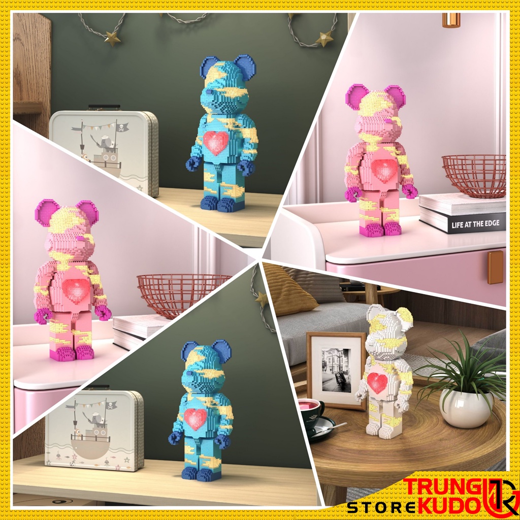 Mô hình Bearbrick LV Trái Tim Có Đèn Cao 31 cm dạng Đồ chơi xếp hình làm quà tặng bạn trai bạn gái, đồ decor