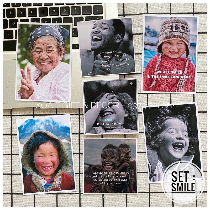 Set 7 tấm postcard thiệp SMILE có sẵn decor trang trí phòng cực xinh