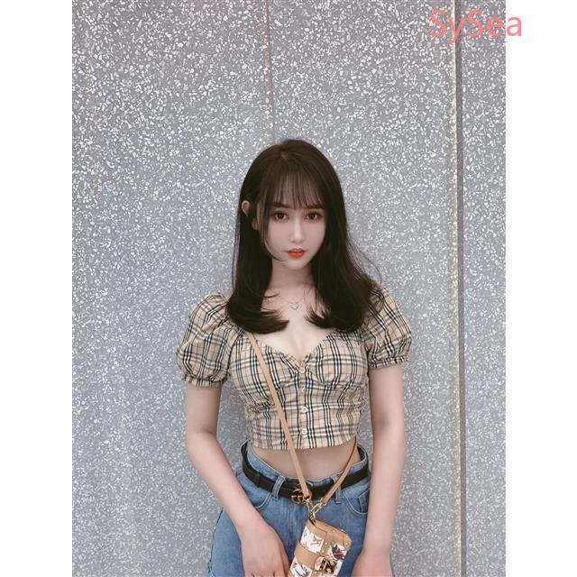 Áo Sơ Mi Tay Ngắn Cổ Chữ V Hoạ Tiết Sọc Ca Rô Phong Cách Retro