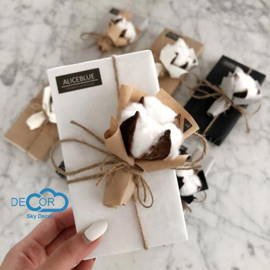 Cành bông gòn Giáng Sinh, Xmas, Noel, Christmas, cành khô với sợi cotton trang trí góc cá nhân, nhà cửa – Sky decor