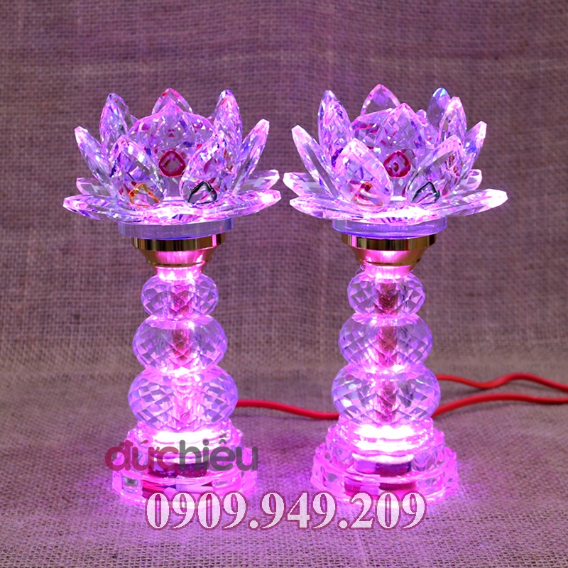 Đèn bàn thờ hoa sen pha lê cao 22cm 7 màu 7 chế độ 060 – Đức Hiếu Shop
