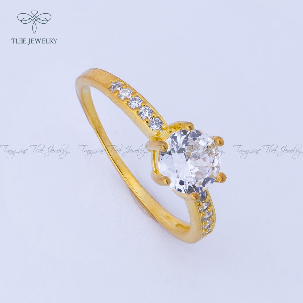 Nhẫn bạc nữ TLEE sáu chấu mạ vàng 14k nạm đá cao cấp NCJ A0110