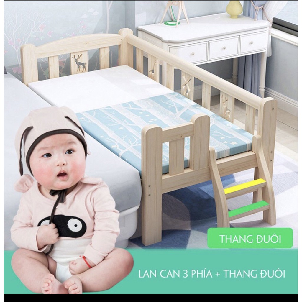 Giường ngủ gỗ Thông  cho bé đến khi 18 tuổi 200*100*40 cm 3 mặt  💥LIBERI ONE 💥 | BigBuy360 - bigbuy360.vn
