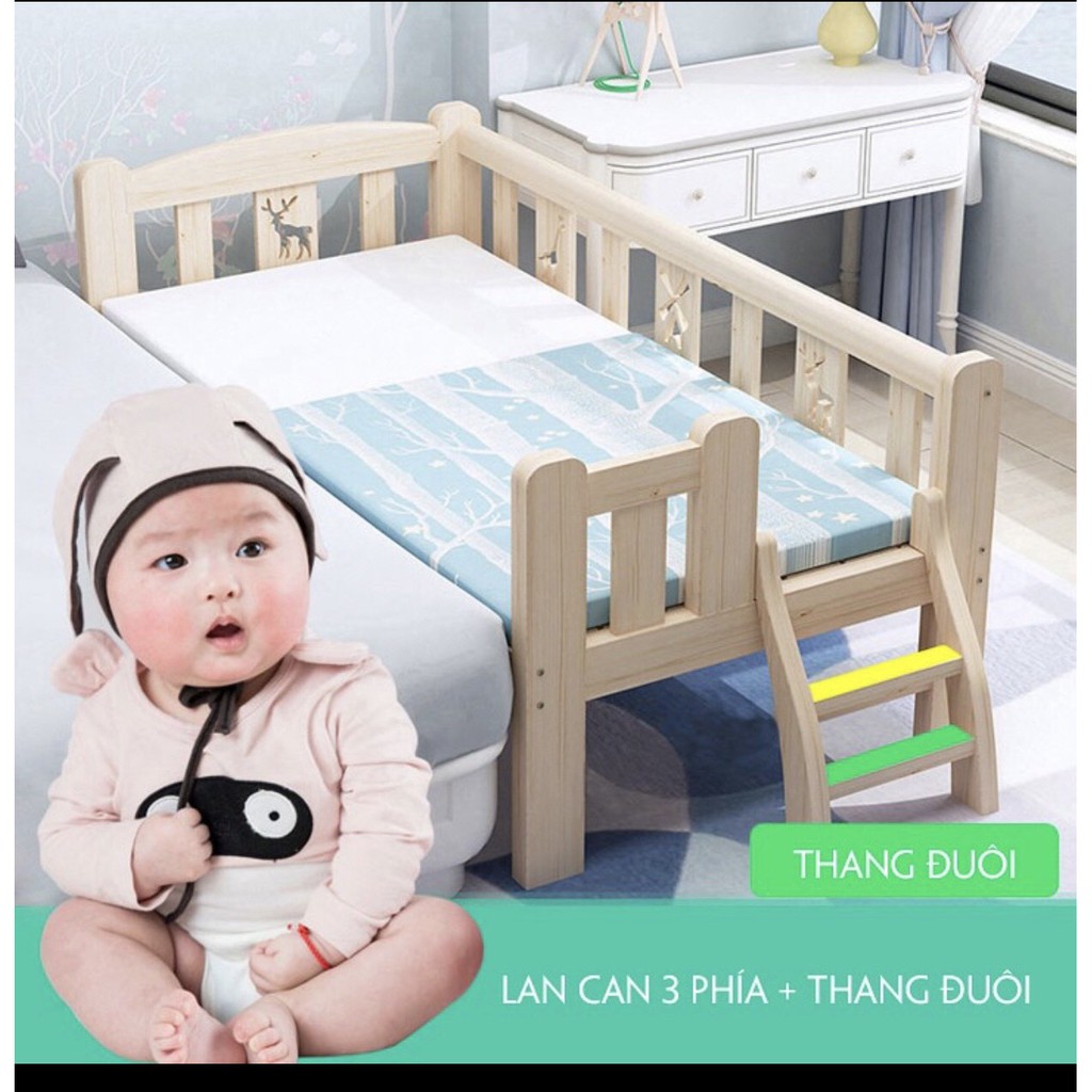 Giường ngủ gỗ Thông  cho bé đến khi 18 tuổi 200*100*40 cm 3 mặt  💥LIBERI ONE 💥