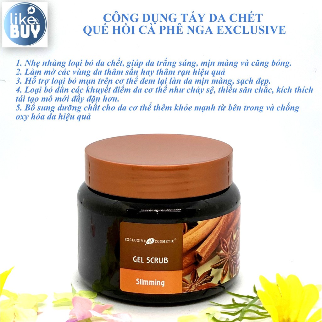 Tẩy da chết tế bào chết body quế hồi cà phê Nga hãng Exclusive mẫu mới 380g - hàng ngoại Like&amp;Buy