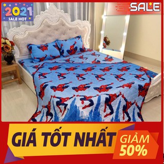 Bộ chăn ga gối 1m, gồm 1 chăn hè trần bông 1 ga 2 vỏ gối nằm, free ship-người nhện