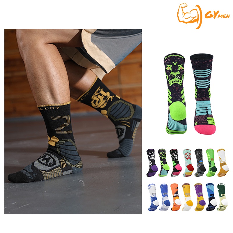 [GYMEN]   Đôi vớ thể thao nylon dày dặn chống trượt in họa tiết 12 màu lựa chọn thời trang thu đông cho nam