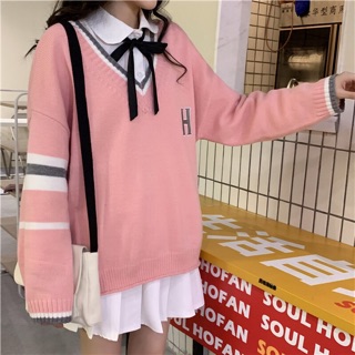 Set áo len hàn quốc kèm áo sơ mi