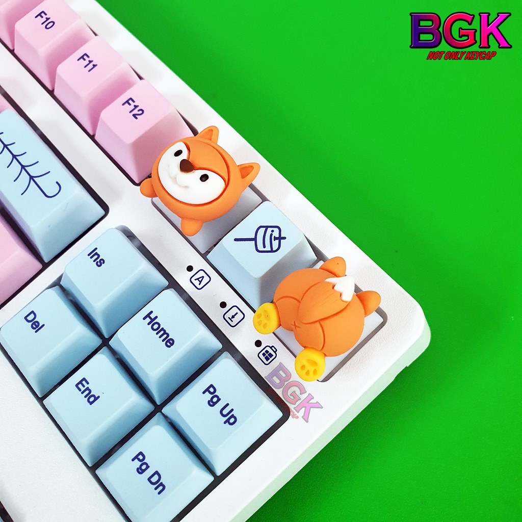 Bộ Keycap 2 Nút Đầu và Mông Cáo Cam Cực Cute ( keycap Artisan, keycap phím cơ )