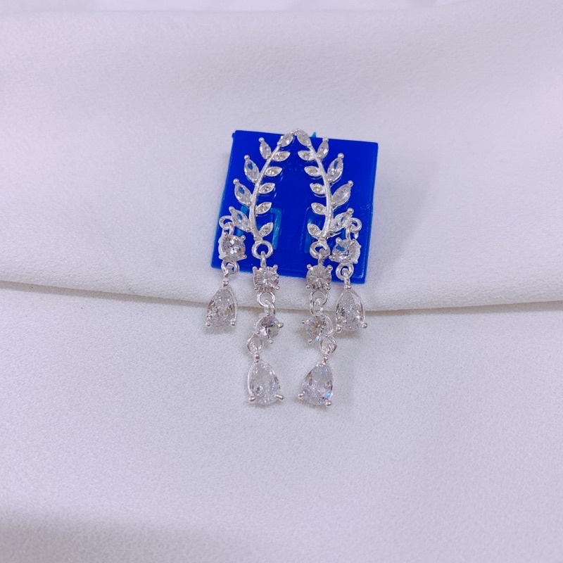 Bông tai bạc thật hình lá kẹp vành tuyệt đejp LINH MIU SILVER