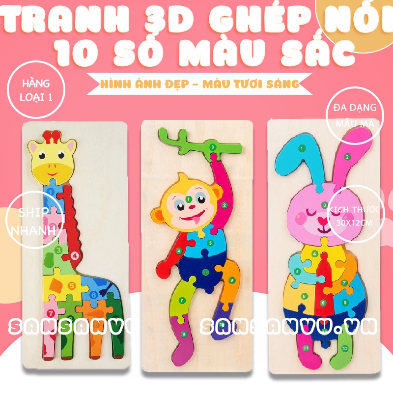 Đồ chơi gỗ trí tuệ tranh ghép nối 10 số ghép tương ứng số 1-10 cho bé giúp bé phát triển tư duy ghép xếp hình