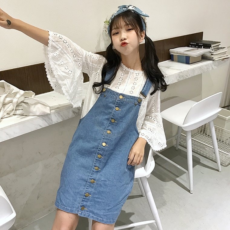 Váy yếm jeans pha nút dọc hàng nhập Quảng Châu - đi chơi
