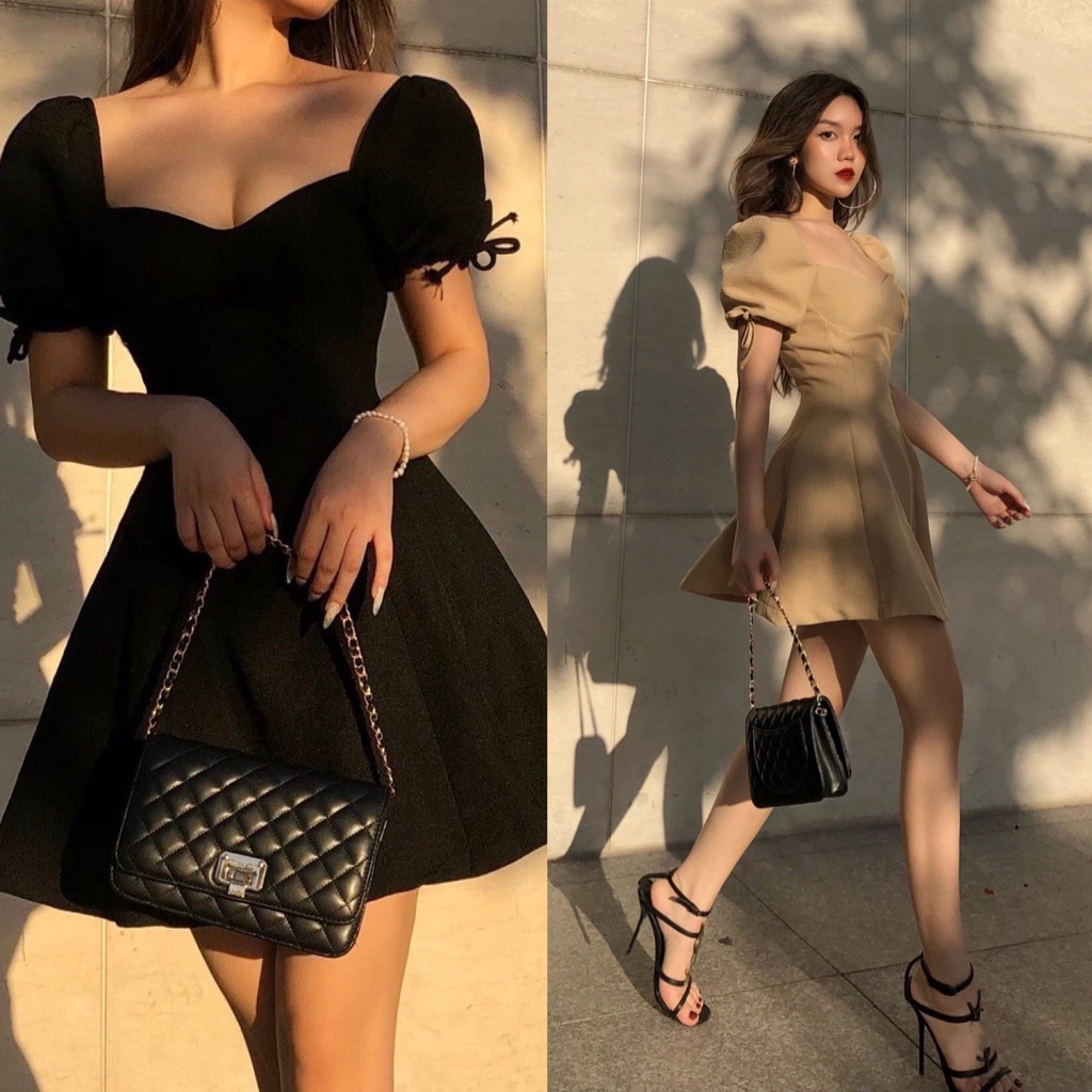 Đầm dáng xòe mini tay bồng chất lượng Emilyshop ulzzang
