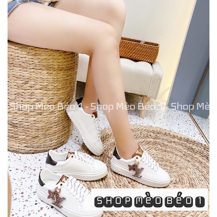 Giày thể thao spsl trắng móc khoá stick vân chìm gót nâu fullbox