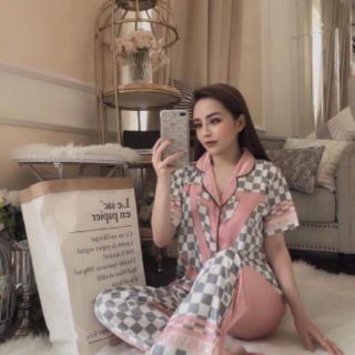 Bộ lụa họa tiết cộc dài siêu hót