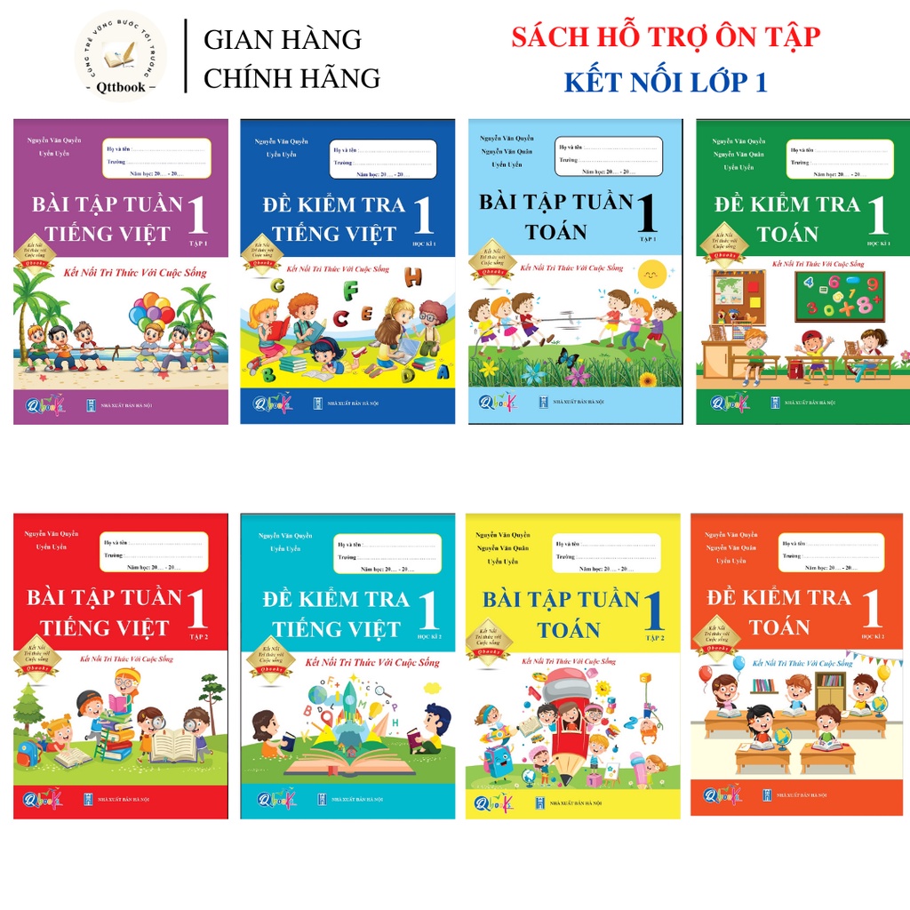 Sách - [ Lớp 1 - kết nối tri thức ] - (Bộ 8 quyển ): bài tập tuần và đề kiểm tra toán , tiếng việt 2 học kì 1 , học kì 2